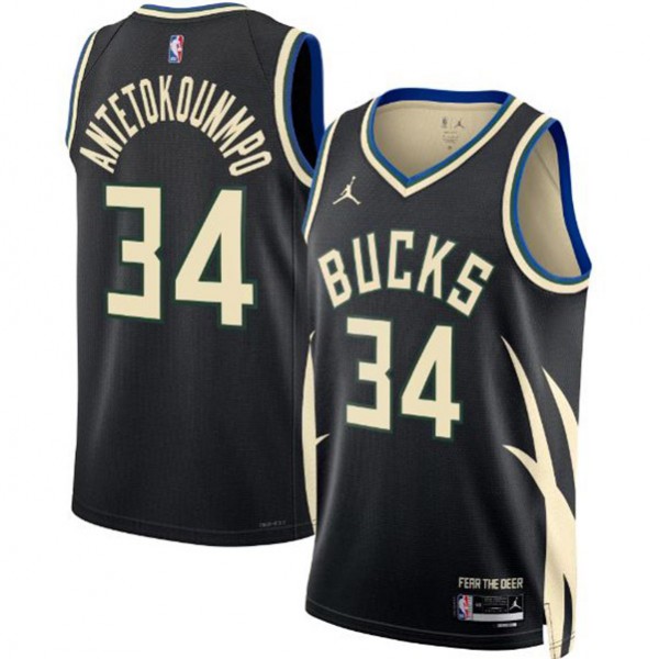 Milwaukee Bucks Jordan Statement edition swingman jersey black 34# Giannis Antetokounmpo uniform men's basketball kit limited shirt 2022-2023